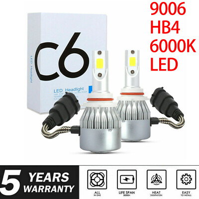 9006 HB4 6000K LED White Headlight Bulbs Conversion Kit Lamp 1900W 285000LM $7.59