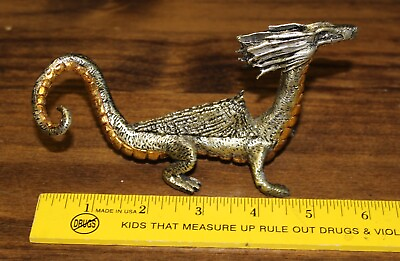 #ad 6 inch Vintage Pewter Sea Dragon with Wings Gold Tone Belly $32.76