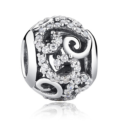 #ad CZ 925 Sterling Silver European Style Openwork Clear Charm Bead $7.93