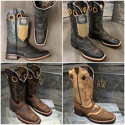 #ad MEN#x27;S RODEO COWBOY BOOTS GENUINE LEATHER WESTERN SQUARE TOE BOOTS BROWN BOTAS $99.99