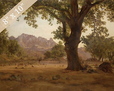 #ad 1800s Oak Tree Mountain Landscape Painting Giclee Print 8x10 on Fine Art Paper $14.99