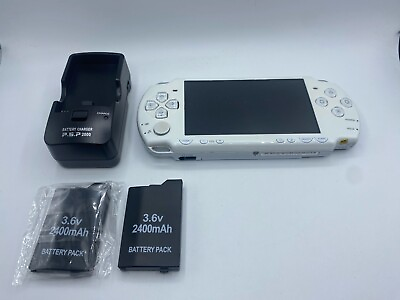 #ad PSP 2001 WHITE CONSOLE WORKING WITH CHARGER BATTERIES NO BATTERY COVER $79.95
