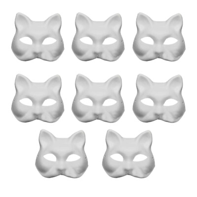 #ad 8PCS DIY Animal Unpainted Craft DIY Cat White Paper Blank Face Cosplay Supplies $13.74