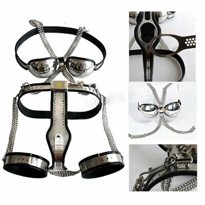 #ad 5Pcs💕Stainless Steel Chastity Belt Device With Bra Thigh Cuff Ties Slave BDSM $30.04