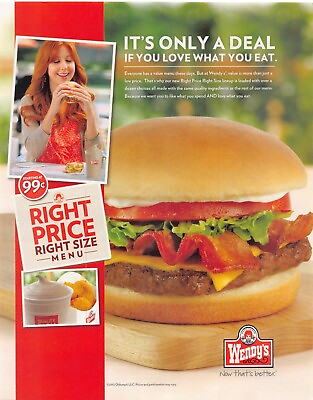 #ad Wendy#x27;s Print Ad Magazine 99¢ Right Price Right Size Menu Oldemark LLC Advertise $13.55