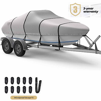 #ad 17#x27; 19#x27; to 96” 1200D Trailerable Boat Cover for V Hull Bass Boat w Motor Cover $102.86