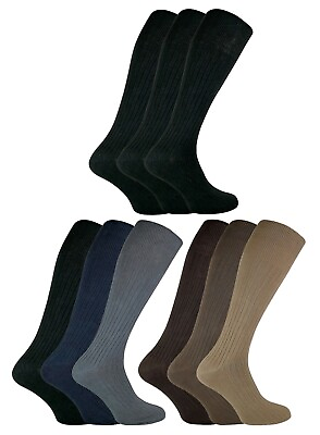 #ad 3 Pack Mens Thin Extra Long Knee High 100% Cotton Lightweight Ribbed Dress Socks $17.99