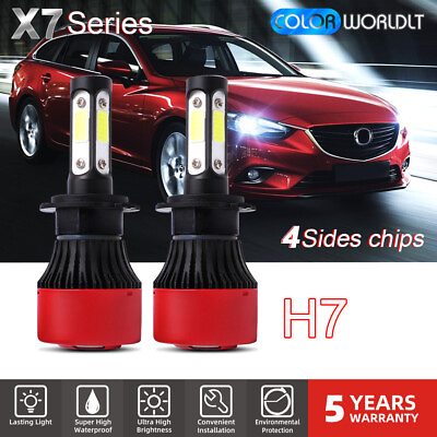 #ad 2PCS 4 Sides H7 LED Headlight Kit High Low Beam 120W 32000LM 6000K White Bulb $11.99