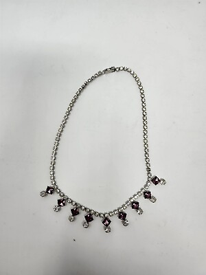 #ad 1950s VINTAGE Purple Crystal Rhinestone Silver Tone Necklace 16.5quot; $20.00