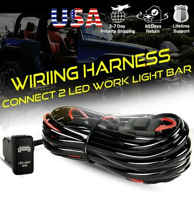 #ad LED Light Bar Wiring Harness Kit 12V 40A Fuse Relay Rocker Switch Kit $14.99