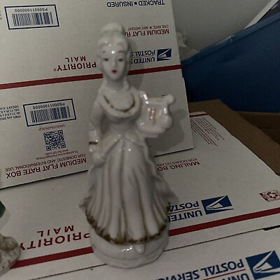 #ad Vintage Lady Woman With Harp Off White Porcelain Figurine Statue 1011 $15.00