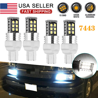 4pcs 7443 7440 7444 LED White Reverse Stop Break Turn Signal Parking Light Bulbs $11.99