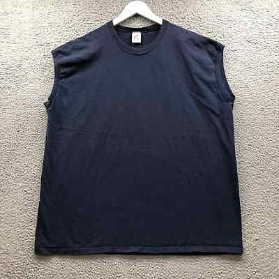 #ad Vintage Jerzees Sleeveless T Shirt Men#x27;s 2X Cut Sleeve Crew Neck Navy $9.99