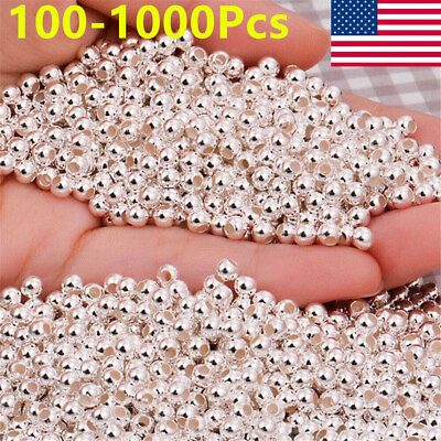 #ad 100 1000x Genuine 925 Sterling Silver Round Ball 3mm Beads Making Jewelry DIY US $6.59