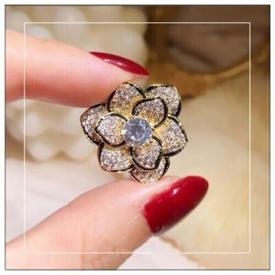#ad 14K Yellow Gold Plated Silver 3Ct Round Lab Created Diamond Womens Flower Brooch $111.75