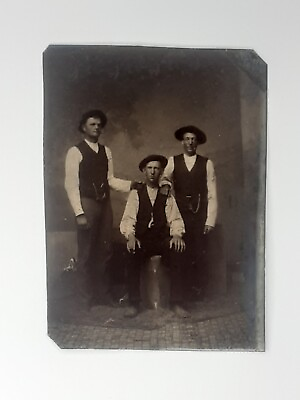 #ad Tintype Black and White Photograph 3 White Men Civil War Era 1860s Rare $60.00