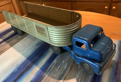 #ad Structo Pressed Steel Freight Hauler Cab And Trailer Toy 1950s Original 20” 50cm GBP 200.00