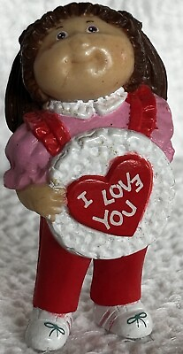 #ad 1984 Cabbage Patch Kids Mini 2 3 8” Figure Girl I LOVE YOU Brown Hair Red Bibs $12.00
