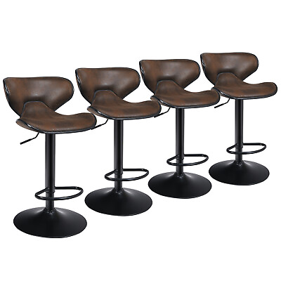 Costway Set of 4 Adjustable Bar Stools Swivel Bar Chairs Pub Kitchen Retro Brown $269.98
