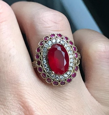 #ad 925 Sterling Silver Handmade Gemstone Turkish Ruby Ladies Ring Size 6 10 $29.00