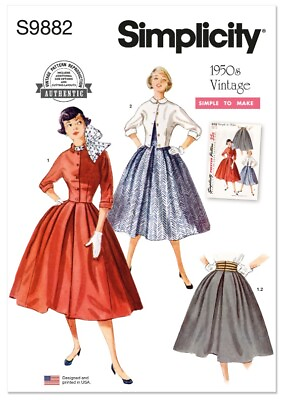#ad Simplicity S9882 Vintage 1950#x27;s Pleated Full Skirt amp; Jacket Bolero Pattern 9882 $9.99