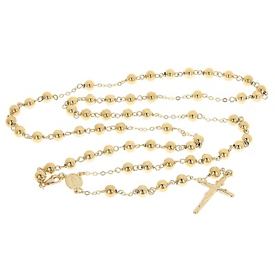 #ad Italian 14k Yellow Gold Gold Miraculous Medal Rosary Necklace 24quot; 5mm 10.3 grams $618.49