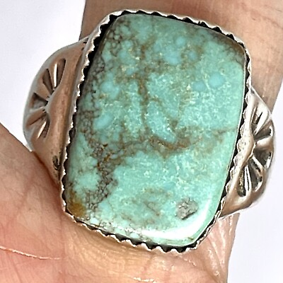#ad Thunder Mt Turquoise Ring Navajo Sz 9 Annie Lincoln Sterling Handmade Band Recta $79.94