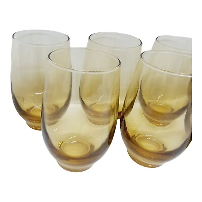 8 MCM Amber Bar Glasses Libbey Roly Poly Juice Wine Goblet Vtg Footed Highball $68.29