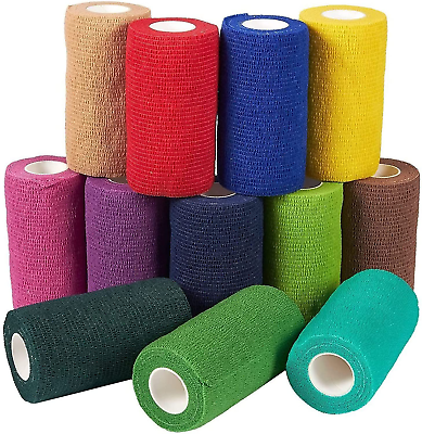 #ad 12 Rolls Colorful Self Adhesive Bandage Wrap 4 Inch Wide X 5 Yards Cohesive Ve $25.97