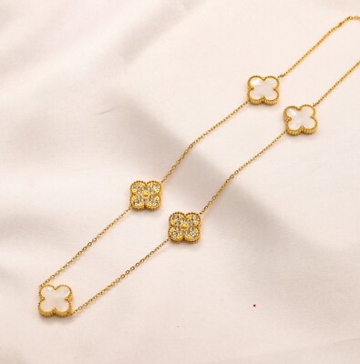 #ad Women#x27;s Gold Plated Clover Lucky Bracelet White Gold Cute Link Jewelry Gifts $24.00