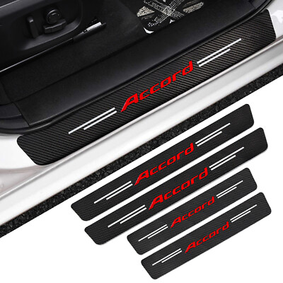 #ad 4pcs For Honda Accord Carbon Fiber Car Door Sill Plate Protector Cover Sticker $9.49