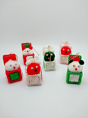 #ad Vintage Christmas ornaments lot of 5 handmade miniature red White green $15.00