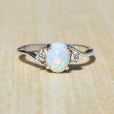 #ad White Fire Opal Ring for Women Wedding Party 925 Silver Rings Jewelry Size 6 10 C $0.99