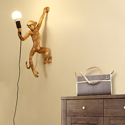 #ad Vintage Resin Monkey Hanging Lamp Hemp Rope Pendant Wall Light Ceiling Decor $59.87