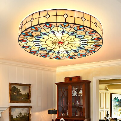 #ad Tiffany Stained Glass Chandelier Flush Mount Ceiling Fixture Home Lighting Lamps $135.99
