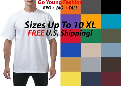 #ad Men#x27;s Short Sleeve Tee Shirt Plain T Shirt Heavyweight Cotton Big amp; Tall 4X 10X $17.99