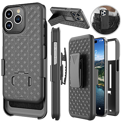 #ad For iPhone 15 14 13 12 11 Pro Max Phone Case with Belt Clip Holster Stand Cover $8.49
