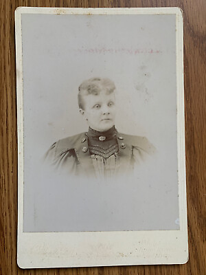 #ad Cabinet Card Photo Stern Woman Ornate Dress Mourning Antique $8.99