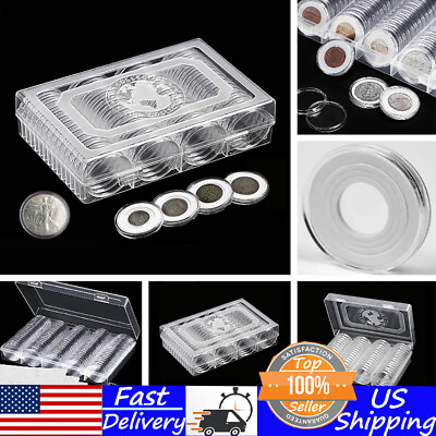 #ad 60PCS PLASTIC CLEAR COIN CAPSULES CASE HOLDER FOR COINS SIZE from 19mm to 41mm $14.09