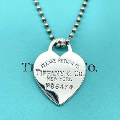 #ad Tiffany amp; Co Heart Tag Ball Chain Pendant Necklace Used Japan $140.99