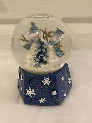 #ad Blue Christmas Musical Snow Globe “Let It Snow” Snowman $19.99