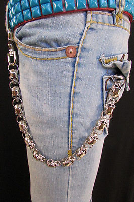 #ad New Silver Chunky Metal Long Wallet Chains Key Chain Large Skulls Skeleton Biker $24.99