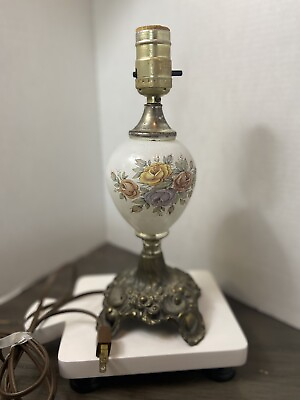 #ad Vintage Lamp 1970s Delicate Milk GLASS Rose Design Works Brass Base $42.00