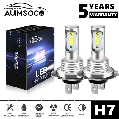 2x H7 LED Headlight Bulb Kit High or Low Beam 6000LM Super Bright White 6000K $16.99