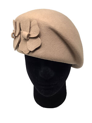 #ad Womens 100% Wool Double Flower Beret Winter Fall Hat Sz Medium Adjustable $24.99