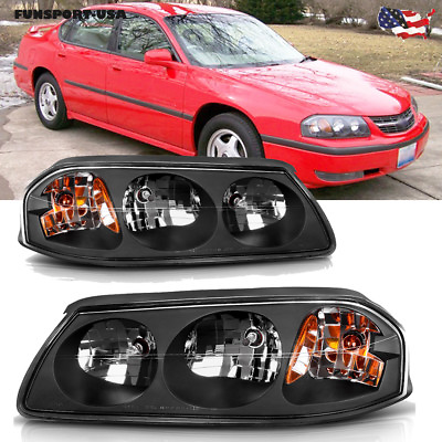 #ad Headlights Assembly For 00 05 Chevy Impala Black Housing Amber Corner Headlamps $74.99