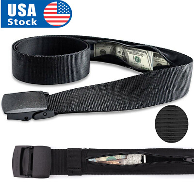 #ad Travel Security Belt Hidden Money Pouch Wallet Pocket Waist Belt Safe Non Metal $11.86