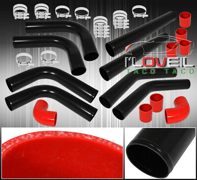 #ad 3quot; Diy Red Silicone Hose Coupler Aluminum Intercooler Piping Kit T Bolt Clamps $134.99