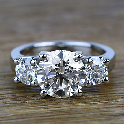 #ad 2.69Ct G VVS2 Lab Grown Round Diamond Three Stone Engagement Ring 14k White Gold $2395.00