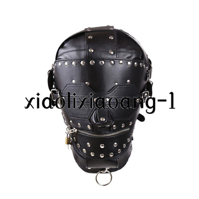 #ad Full Restraint Leather Hood Couples Slave Blindfold Sensory Deprivation Hood $81.97